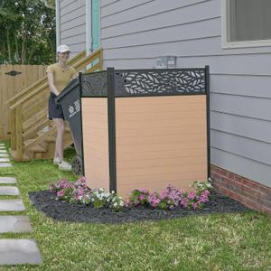 4ft H x 3ft W (2 Panels) No Dig Lasercut Enclo Nappa Cedar Color Privacy Screen, Outdoor WoodTek Vinyl Privacy Fence Panel, Privacy Wall for Pool Equipment & Trash Cans, Air Conditioner Fence, EC18020