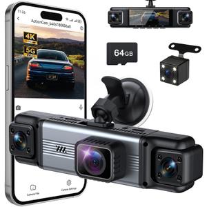 4 Channel 360° Dash Cam Front and Rear Inside, 64GB Card Included