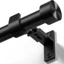 Black Curtain Rod 34 to 124 Inch, Heavy Duty 1 Inch Curtain Rods for Windows, Adjustable Decorative Long Window Treatment Rods with Modern Solid Aluminum Finials, Easy Installation