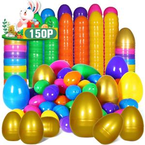 150Pcs 3.94" Easter Eggs Easter Plastic Eggs Surprise Toys Blind Bags Colorful Assortment Bright Empty Shells, Crafts Basket Stuffers for Party Hunt Games