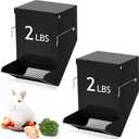 Maxcheck 2 Pcs Rabbit Feeder for Cages Small Animal Food Pellet Dispenser with Lid Metal Chicken Grit Oyster Shell Squirrel Feeders Outside(4.7 Inches,Mesh Bottom,Black)