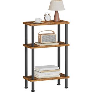 HOOBRO Narrow Side Table, 3-Tier Slim End Table No Tools Needed, Twist-On Assembly, Skinny Nightstand Sofa Storage Shelf for Living Room, Bedroom, Study, Rustic Brown and Black BF246BZ01N1, 15.7"D x 7.9"W x 25.2"H