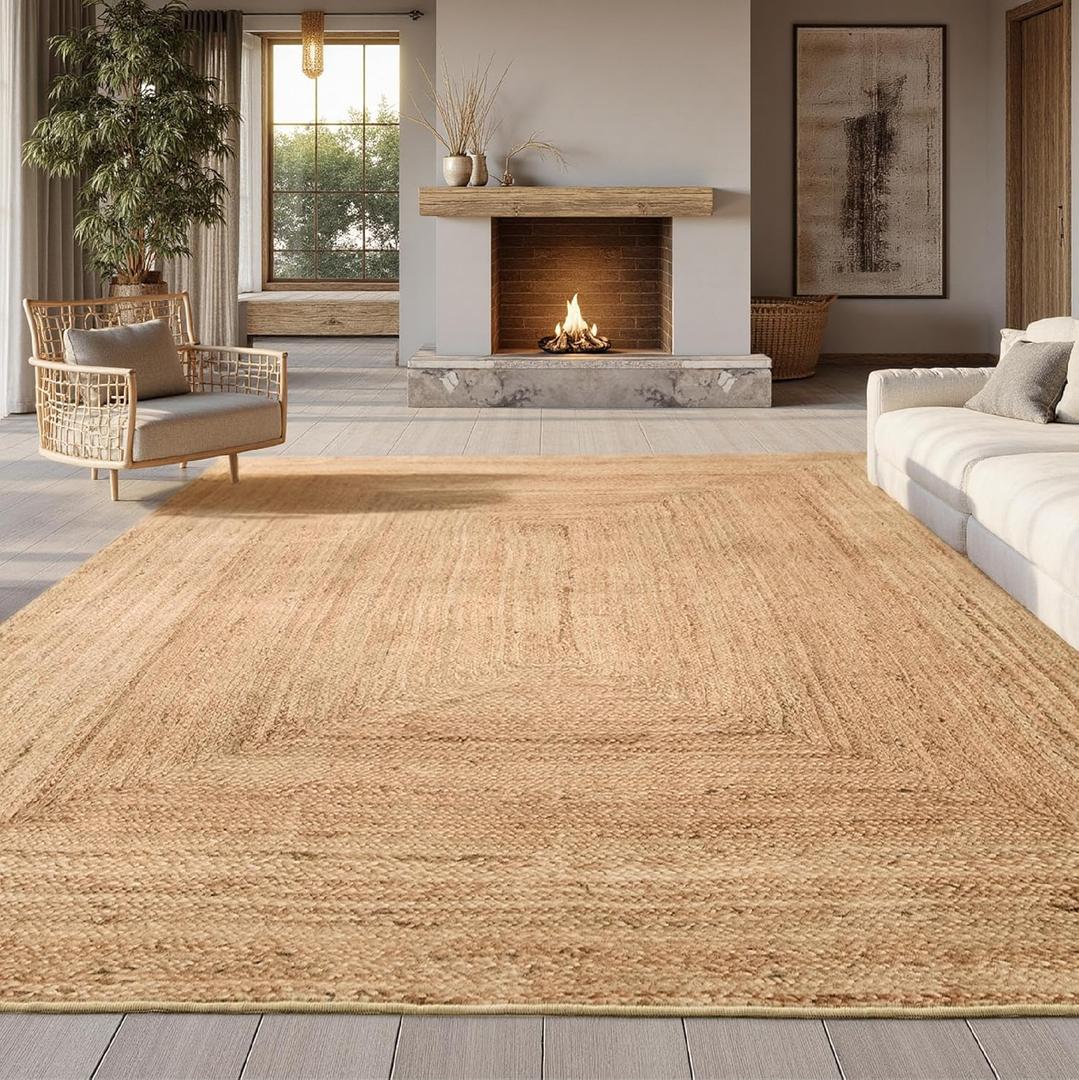 Bedsure 5x7 Printed Jute-Look Rug for Living Room, Machine Washable Rugs, Jute-Look Rug, Non-Slip Backing, Non-Shedding