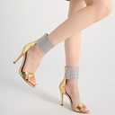 Women's High Heel Sandals Open Toe Ankle Tie Dressy Heeled Sandals for Prom, Party, Evening Events, 3.93 Inch Comfortable Thin Block Heels (Gold, L)