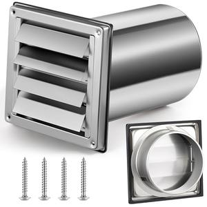 Shimeyao 6" Wall Vent Cover Stainless Steel Outside Dryer Vent Covers for House Exhaust Duct Kit with Removable Extension Pipe 8 Inch and 4 Screw for House Outdoor Extended Air Pipe, Silver