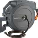 Giraffe Tools Retractable Garden Hose Reel, 5/8" x 90 ft Pro Wall Mounted Hose Reels with 180° Metal Bracket, Any Length Lock Hose Reel with 9- Function Sprayer Nozzle
