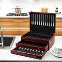 Wood Silverware Chest Without Silverware 3-Layer,Silverware Box Storage, 11.81 x 15.77 x 6.69 inches