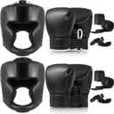 Kanayu 14 Pcs Boxing Gloves and Headgear Set for Beginners Youth 16 Ounce Boxing Gloves Headgear Helmet Hand Wraps Mouth Guards Equipment for Beginners Training Equipment Gifts (Black)