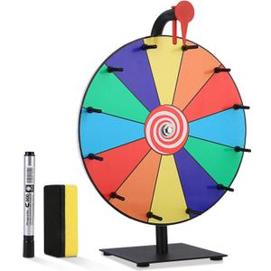 Prize Wheel 12 Inch, Spinning Wheel with 12 Writable Slots, Durable Spin The Wheel Game with Stand for Events, Classroom Games, and Party Raffles