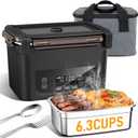 2026 Upgraded Cordless Electric Lunch Box for Adults, XL 6.3-Cup Rechargeable Heated Lunch Box with 20,800mAh, Self-heating Food Warmer for Construction, Travel & Office (Black)