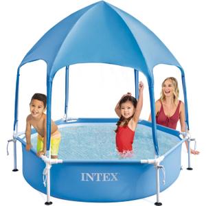 INTEX 28209EP Canopy Metal Frame Above Ground Swimming Pool: 6ft x 15in Built-In Canopy Sprayer Puncture-Resistant Material Easy Assemble 185 Gallon Capacity