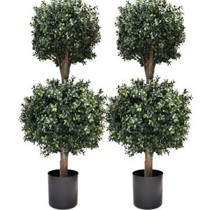 4Ft Artificial Boxwood Double Ball Topiary Trees,2PACK Faux Topiaries Tree Store Garden Indoor&Outdoor for Porch Home Decor