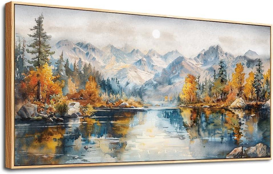 Wood Framed Canvas Wall Art for Living Room Large Wall Decor for Bedroom Forest Mountain Landscape Paintings Office Decorations Farmhouse Home Mural Watercolour Pictures Artwork 20x40 in (40L" x 20W")