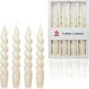 White Spiral Taper Candles 7.5 Inch Twisted Candlesticks Unscented Tall Candles Smokeless Candle Sticks Home Decoration for Wedding Party Dinner, 4 Pack