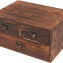 MyGift Wooden Desk Organizer with Drawers, Dark Brown Wood Desktop Storage Cabinet with 3 Drawers for Office Supplies, Sewing Kits and Accessories