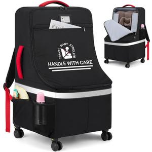 RAINSMORE Padded Car Seat Travel Bag for Airplane with Spinner Wheels, Large