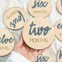 Wooden Baby Monthly Milestones for Newborn Baby,1-12 Months Baby Announcement Discs, Pregnancy Baby Shower Gifts (Wooden Milestone Discs)