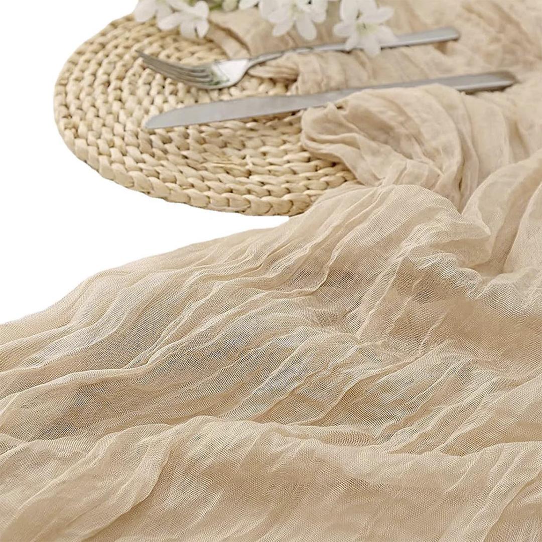 2 Pack 10 Ft Cheesecloth Table Runner Beige Gauze Long Table Runners Boho Gauze Cheese Cloth Table Runner Rustic Sheer Runner for Wedding Party Table Decor ( 35 x 120 Inch )