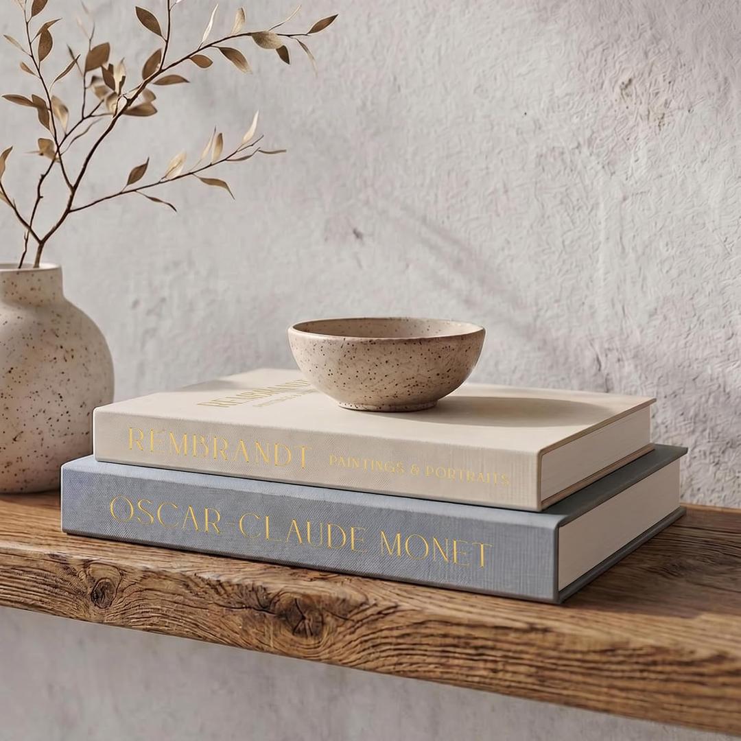 Beautiful Decorative Books - Set of 2 Linen Boxes Enhance Your Coffee Table, Bookshelf or Mantel Decor - Aesthetic Fake/Faux Books for Modern Home Decoration, Photo Storage and as a Keepsake Box
