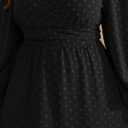 Women's Plus Size Fall Wedding Guest Dress V Neck Swiss Dot Long Sleeve (Black, XXL)