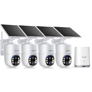 SOLIOM- 5MP Security Cameras Wireless Outdoor, No Subscription,4-Cam Pack, Solar Powered Home Security Camera with 360 Auto Tracking, Pan & Tilt, 3K Color Night Vision,5G & 2.4G Router Compatible