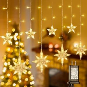 BEEWIN 126 LED Star Icicle Lights,7.8ft Connectable Window Curtain Lights Plug in,8 Lighting Modes Timer Bethlehem Star Christmas Light for Indoor Outdoor,Bedroom,Wedding,Ramadan Decor,Warm White