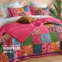King Quilt Set for Bed - 100% Cotton Quilts Patchwork Comforter Coverlet Bedspread Reversible 90"x104" with 2 Pillow Shams
