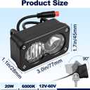 1Set 6000-6500K Ebike Headlight for Rad Power, 2 Pin Headlight for Rad Power Bikes Compatible with RadMini RadRover RadExpand RadRunner Vamoose Mammoth Clear White, 20W Waterproof Ebike LED Light