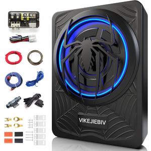 1200W Subwoofer, Slim Underseat Car Subwoofer and Amp Package with Ambient Light, Individual Control for Low Pass/Gain/Boost Bass, Loud Stereo Sound, Deep Bass Perfect for Truck/SUV/Jeep/MPV (Black)