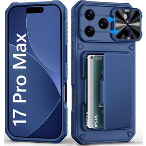 BXYJY for iPhone 17 Pro Max Case Wallet with Card Holder (4-5 Cards), Slide Camera Cover, Military Grade Drop Shockproof, Heavy Duty Rugged Women Men Phone Case for iPhone 17 Promax 6.9" 2025, Blue