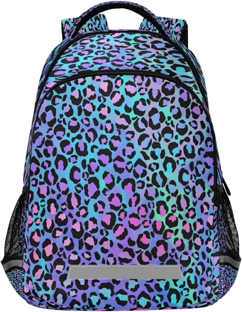xigua Students Backpack Boy Girl School Bookbag,Fashion Color Leopard Print Waterproof 15In Laptop Backpack for Children Outdoor Camping Travel Daypack Casual Bags