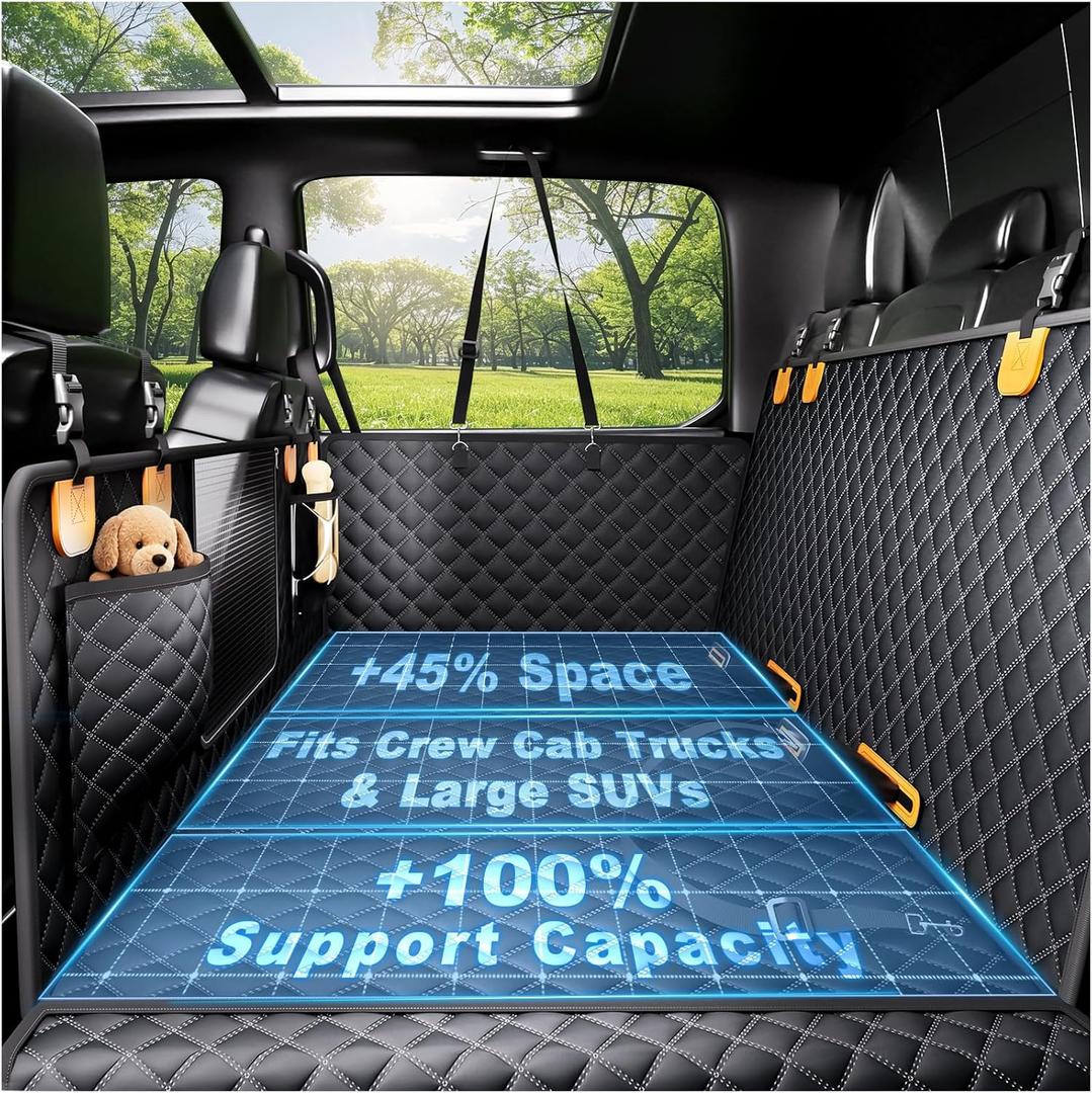 Dog Car Seat Cover for Back Seat, XL Hard Bottom Dog Seat Extender, 800 lb Capacity Truck Back Seat Cover for Dogs, 0.4 in Honeycomb Board, 1.5 in Reinforced Support Straps for Full-Size SUVs & Trucks