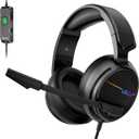 Jeecoo V20U USB Pro Gaming Headset for PC - 7.1 Surround Sound Headphones with Noise Cancelling Microphone- Memory Foam Ear Pads RGB Lights for Laptops