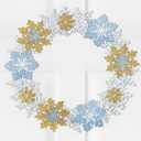 Metal Silver and Gold Snowflake Wreath for Front Door Winter Hanging Wreaths Winter Hanging Vintage Rustic Snowflake Welcome Sign for Porch Wall Home Outdoor, 12 Inch