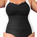 Aqua Eve Womens Plus Size One Piece Swimsuit- Tummy Control Bathing Suit Full Coverage Swimwear (Black and White), 22W