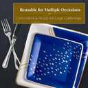 Silver Spoons Deco Collection Blue with Gold Square Disposable Paper Side Plates - 7" (Pack of 18) - Perfect for Weddings, Parties & Special Occasion