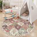 Lahome Moroccan Trellis Washable Round Rugs, Non-Slip Soft Round Rug 4ft Ultra-Thin, Small Vintage Circle Carpet for Entryway Kitchen Bedroom Nursery Bathroom Elise, Orange/Terracotta