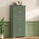 ChooChoo 51" H Tall Bathroom Floor Cabinet, Modern Bathroom Storage Cabinet with Drawer and Adjustable Shelves, Freestanding Kitchen Pantry Cupboard with 4 Doors for Living Room, Green