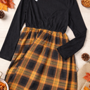 PATPAT Family Matching Outfits Mommy and Me Dresses Matching Set Long Sleeve Plaid Midi Dress and Casual Button Down Shirts (Small)