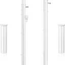 8 ft Adjustable Volleyball Poles Outdoor Badminton and Volleyball Post Iron Round Sport Telescopic Posts Replacement for Badminton Net, Ground Sleeves Included (Posts Only)