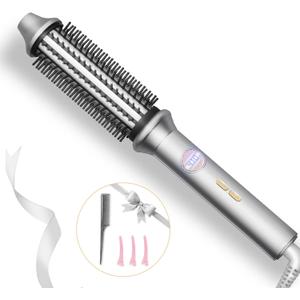 Thermal Brush, Avvnee Curling Iron for Easy Hair Styling, 1.26 Inch Hot Curling Wand, 30s Fast Heating Hested Round Brush for Long Hair (Gray)