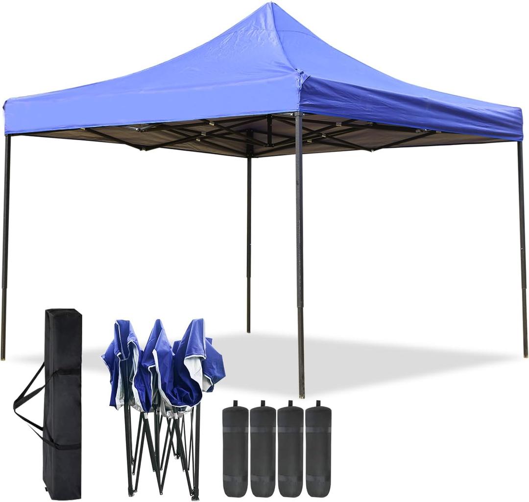 Pop-up Canopy Tent, Canopy Tent with Adjustable Height, Pop-up Tent 10x10, Windproof & Waterproof, Outdoor Canopy with Backpack Bag, 10x10 Tent for Patio Deck Garden and Beach, Pop Canopy Tent, Blue