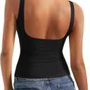 SUUKSESS Women Padded Open Back Boat Neck Tank Tops Double Lined Basic Shirts (Medium, Black)