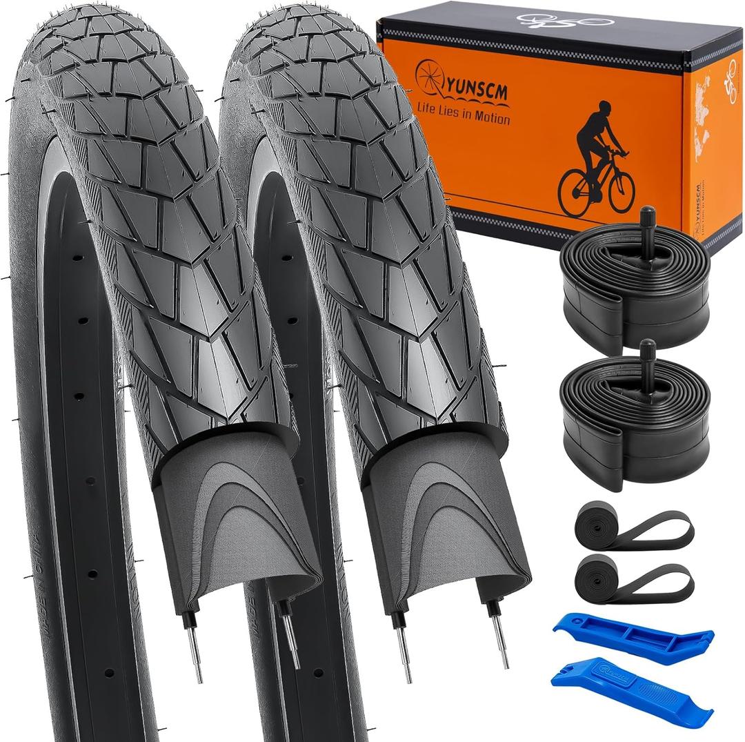 YUNSCM 26 Lightweight Bike Tires 26x2.0(ETRTO 50-559) and 26 Bike Tubes - 60TPI Nylon,Puncture-Resistant, Compatible with Bike Tires 26x1.95/2.0/2.10-2 PCS (Y-575)