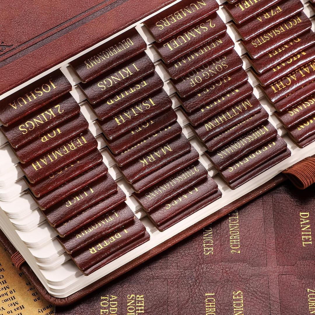 RETTACY Leather Bible Tabs, for Women & Men, 66 Bible Tabs for Old & New Testament, Additional 21 Tabs for Apocrypha, 9 Blank Tabs, Bible Study Supplies, Accessories, Gifts (Brown)