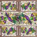 XCHI Doughnuts Iris Fleur De Lis Hat Mardi Gras Placemats Set of 4 Carnival Table Mats for Masquerade Party Home Kitchen Dining Table Decorations 12x18 Inch