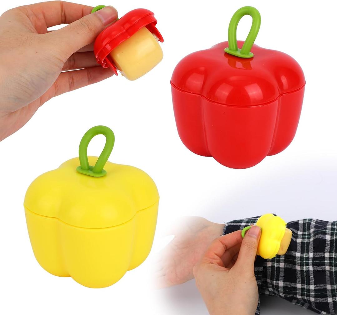 2pcs Mini Portable Lint Roller for Pet Hair, Reusable and Washable Small Sticky Roller Cute Pocket Bell Pepper Shape Dog Cat Hair Remover for Clothes Furniture Car Seats Travel Home Use (Red, Yellow)