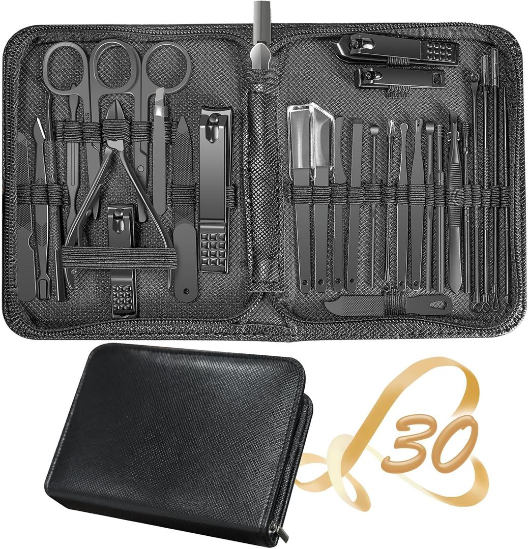 Manicure Set 30 in 1 Nail Clipper Set,RedFlow Nail Clippers,Fingernail & Toenail Clippers,Manicure Tools,Pedicure Tools,Suitable for Travel Manicure Kit (A-Black)