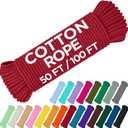 TECEUM Cotton Rope 3/16 (5 mm)  100 FT  Strong All-Purpose Braided Rope  Natural Cotton  for Crafting, amping, Clothes Line, DIY, Indoor & Outdoor Use  Red