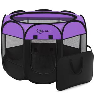 Dog Cat Playpen, Puppy Pet Playpen, Small Dogs Tent Crates Cage Indoor/Outdoor, Portable Pop Up Dog Kennel Playpen with Carrying Case for Dogs/Cats/Rabbits, Removable Zipper Top, Purple